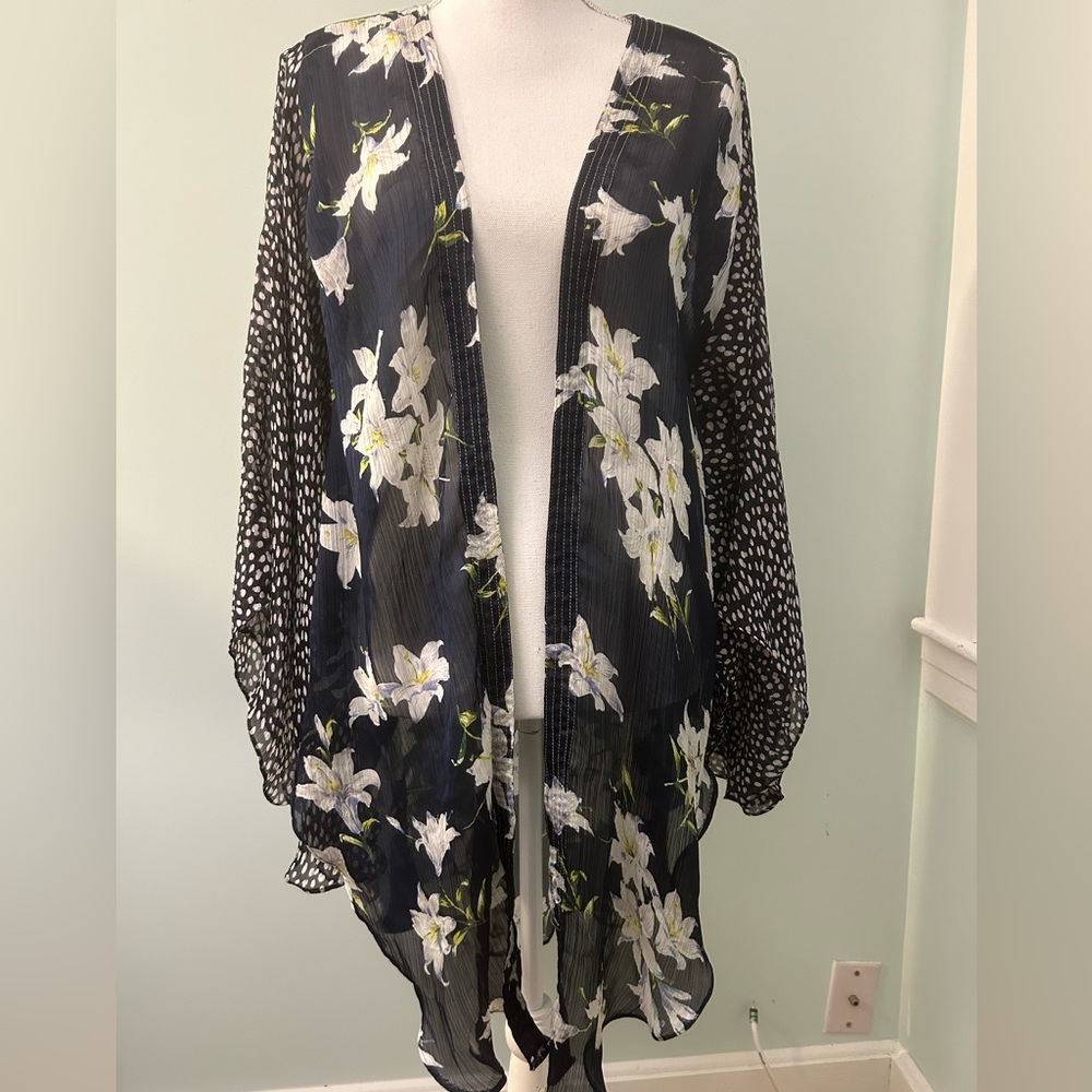 Cejon Navy Blue Floral Swimsuit Coverup Kimono